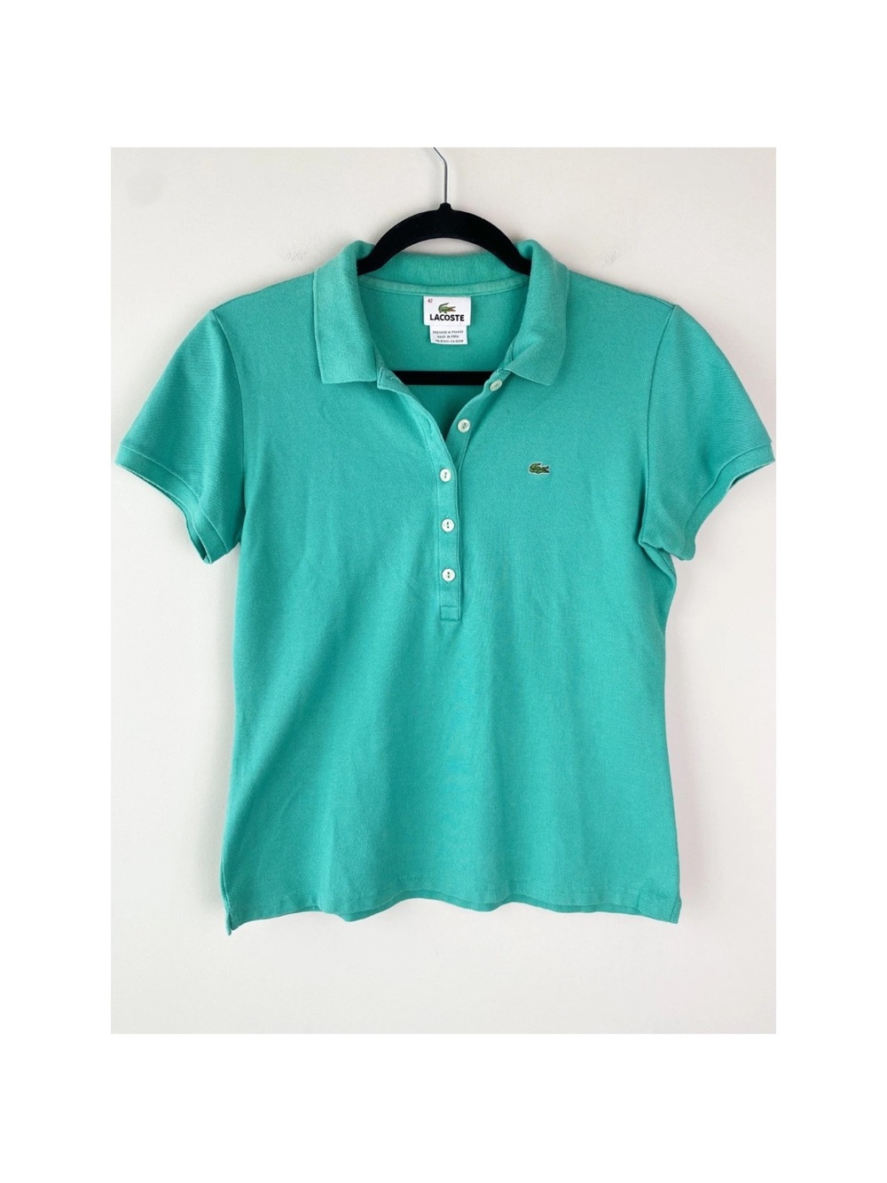 Lacoste Women's Short Sleeve Button-Down Polo in Teal